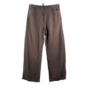 ZARA Brown Linen Wide Leg Pants Drawstring cropped boho chic beach‎ sz 12